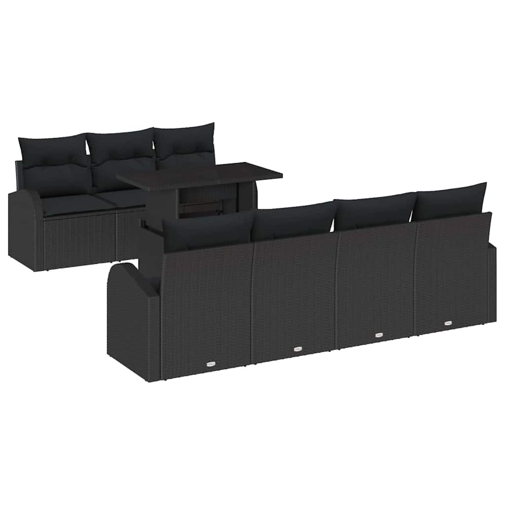 Σετ Καναπέ Κήπου με μαξιλάρι 8 pcs Μαύρο Πολυ ράταν - Pakobazaar