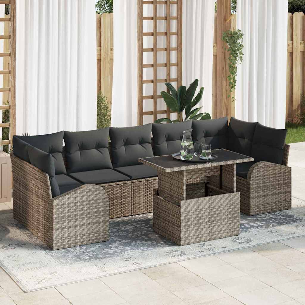 Σετ Καναπέ Κήπου με μαξιλάρι 8 pcs Γκρι Πολυ ράταν - Pakobazaar