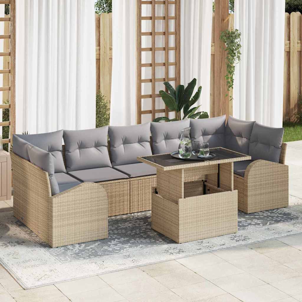 Σετ Καναπέ Κήπου με μαξιλάρι 8 pcs Μπεζ Πολυ ράταν