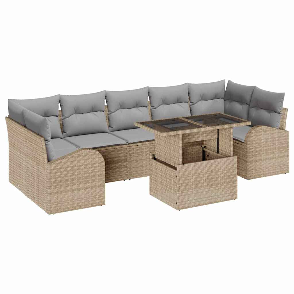 Σετ Καναπέ Κήπου με μαξιλάρι 8 pcs Μπεζ Πολυ ράταν