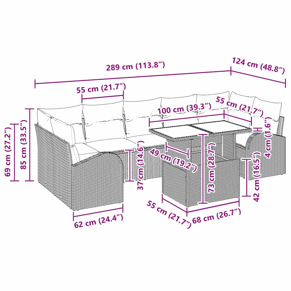 Σετ Καναπέ Κήπου με μαξιλάρι 8 pcs Ανοιχτό γκρι Πολυ ράταν