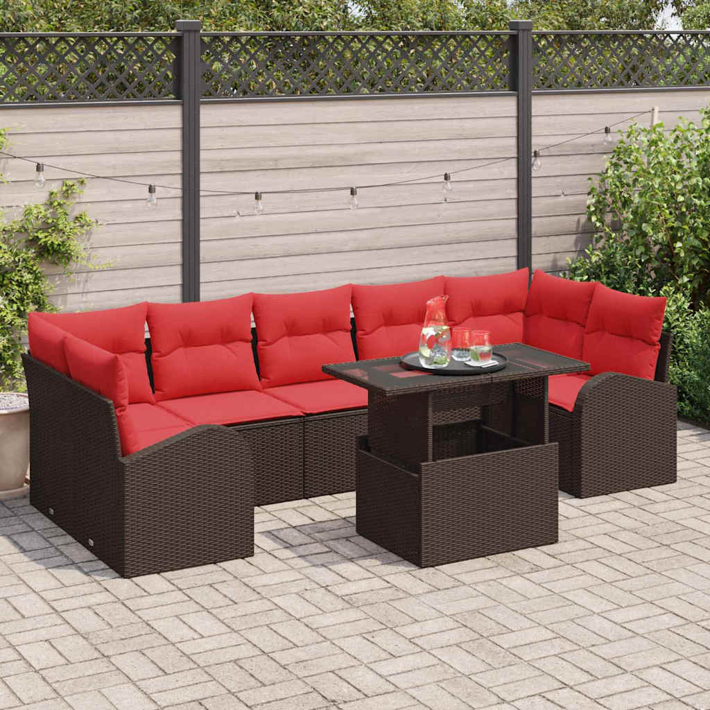 Σετ Καναπέ Κήπου με αποθήκευση 8 pcs Καφέ συνθετικό ρατάν - Pakobazaar