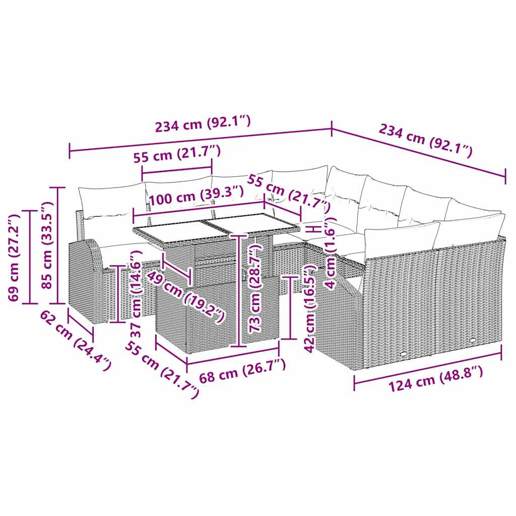 Σετ Καναπέ Κήπου με αποθήκευση 9 pcs Μπεζ συνθετικό ρατάν