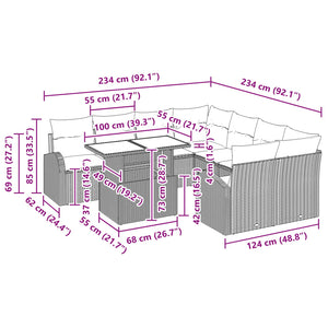 Σετ Καναπέ Κήπου με αποθήκευση 9 pcs Καφέ συνθετικό ρατάν - Pakobazaar