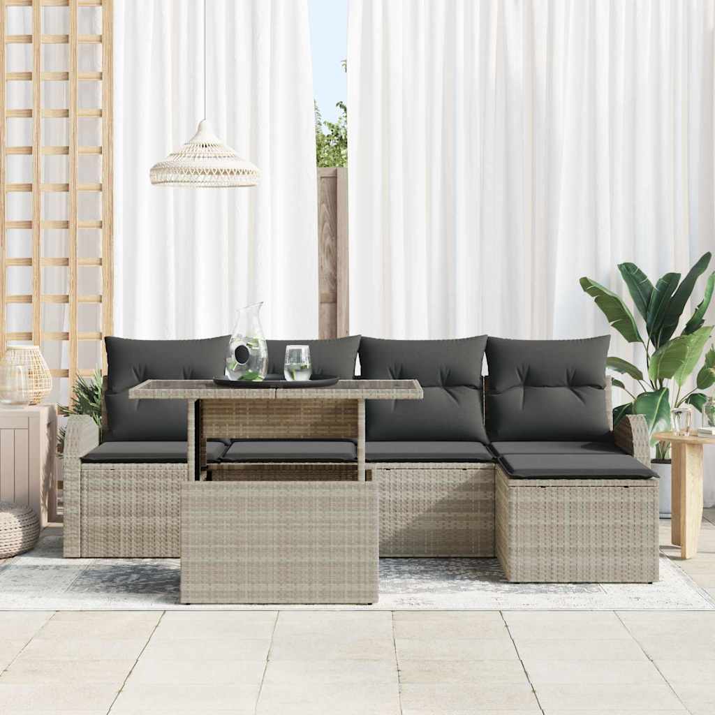 Σετ Καναπέ Κήπου με μαξιλάρι 6 pcs Ανοιχτό γκρι συνθετικό ρατάν