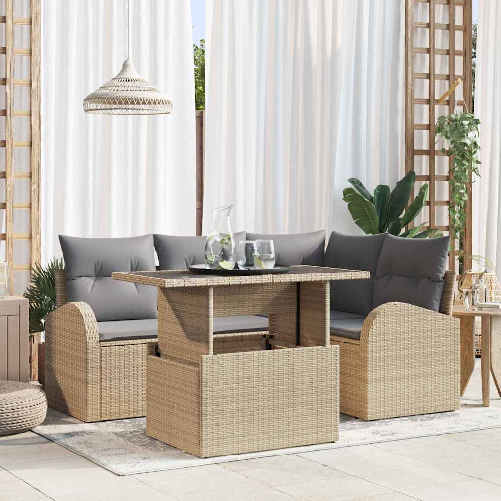 Σετ Καναπέ Κήπου με μαξιλάρι 5 pcs Μπεζ συνθετικό ρατάν