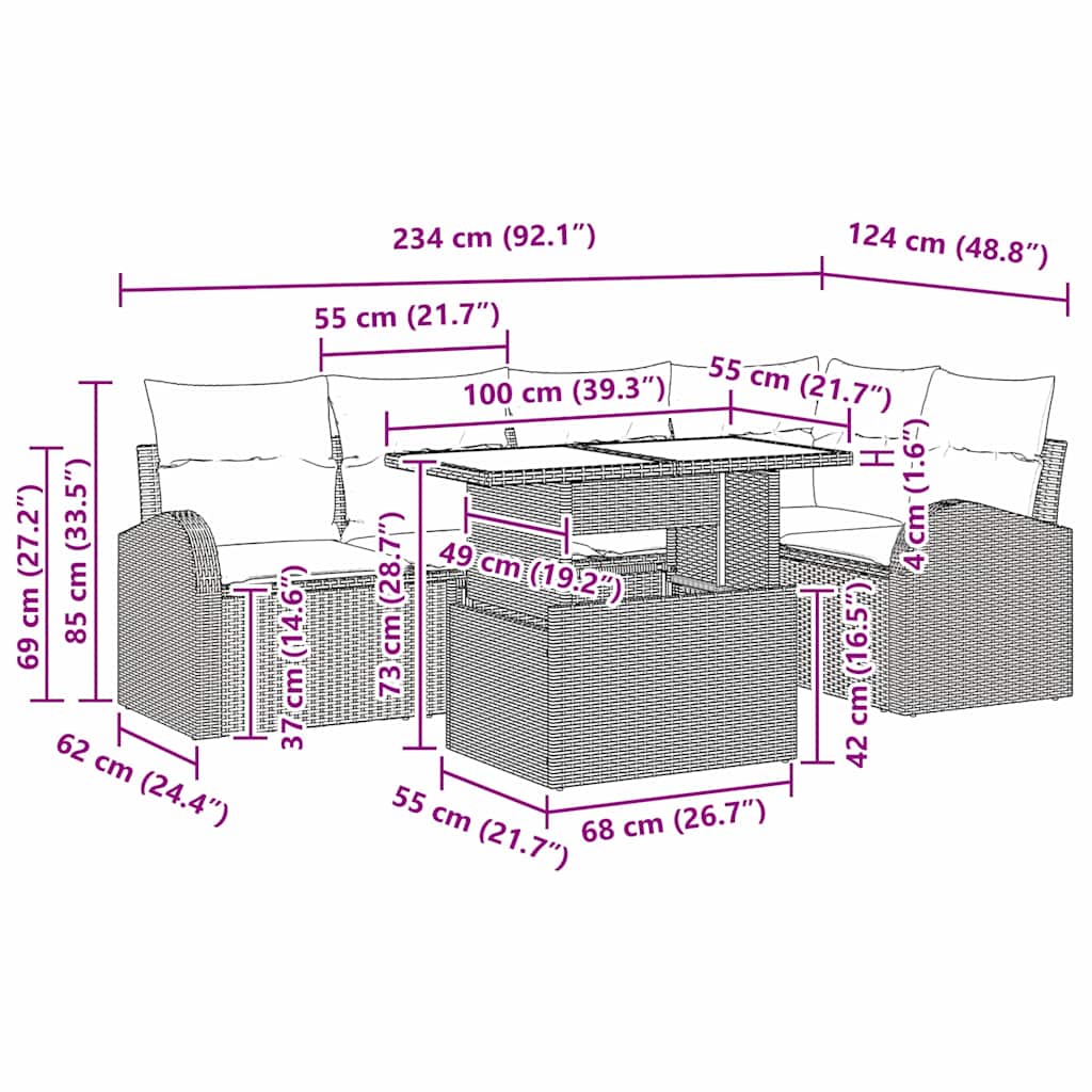 Σετ Καναπέ Κήπου με αποθήκευση 6 pcs Γκρι συνθετικό ρατάν - Pakobazaar