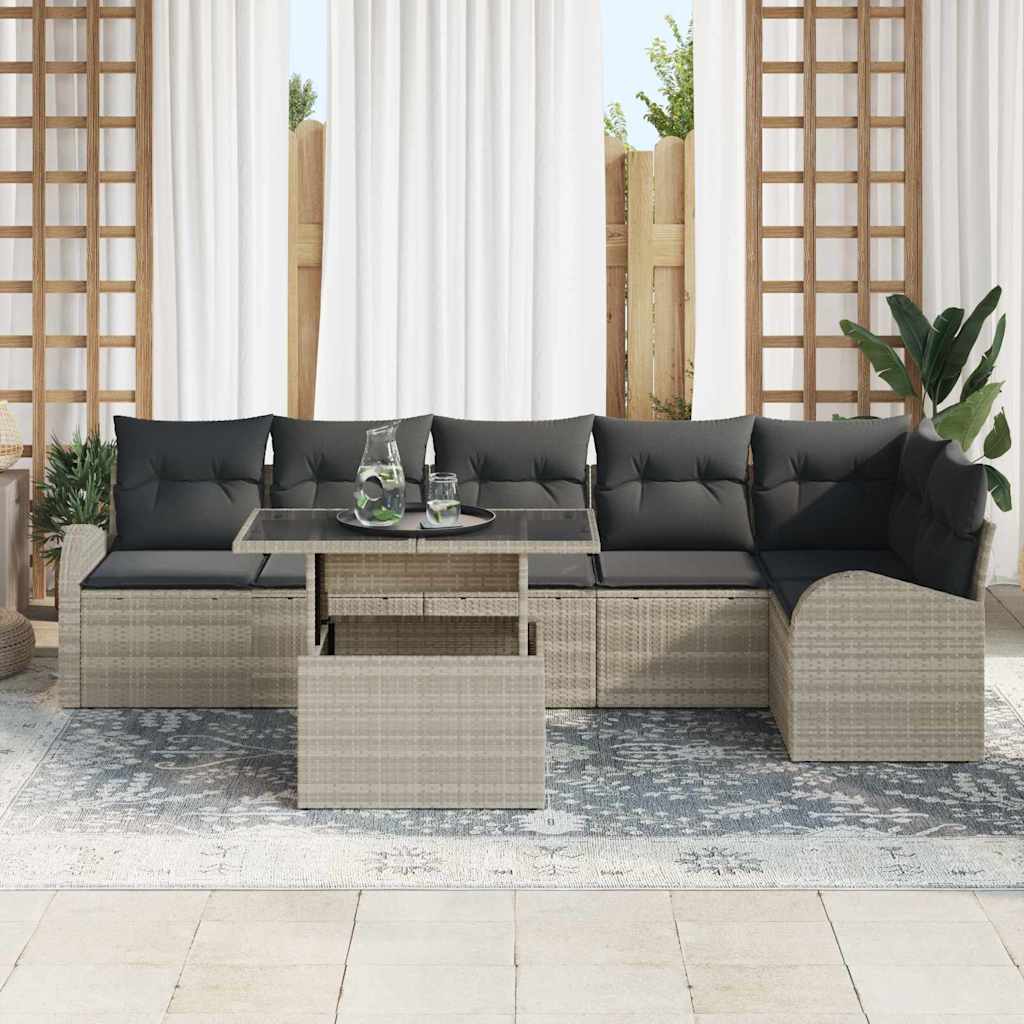 Σετ Καναπέ Κήπου με μαξιλάρι 7 pcs Ανοιχτό γκρι συνθετικό ρατάν - Pakobazaar
