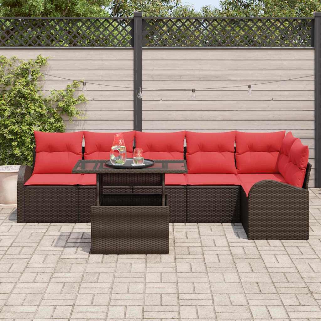 Σετ Καναπέ Κήπου 7 pcs Καφέ και Κόκκινο συνθετικό ρατάν - Pakobazaar