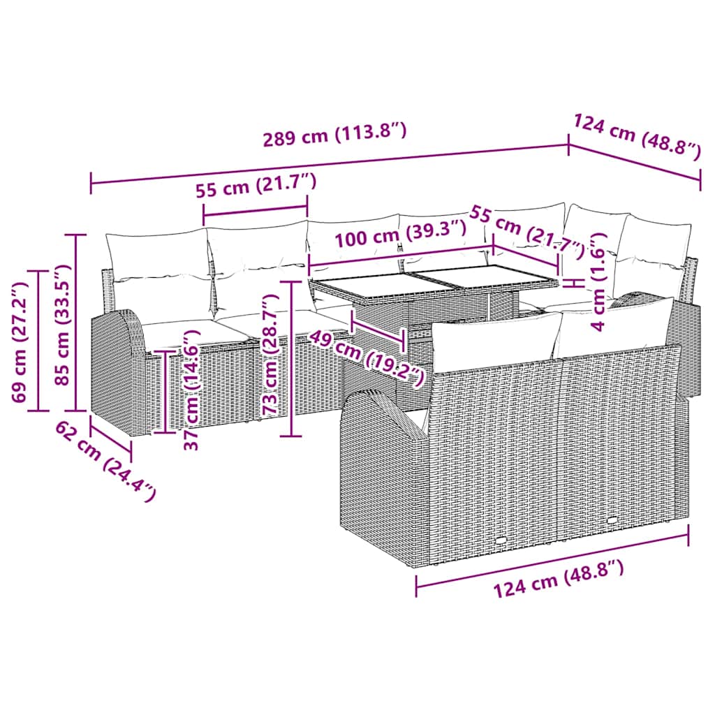 Σετ Καναπέ Κήπου 9 pcs Μπεζ και Κρέμα συνθετικό ρατάν