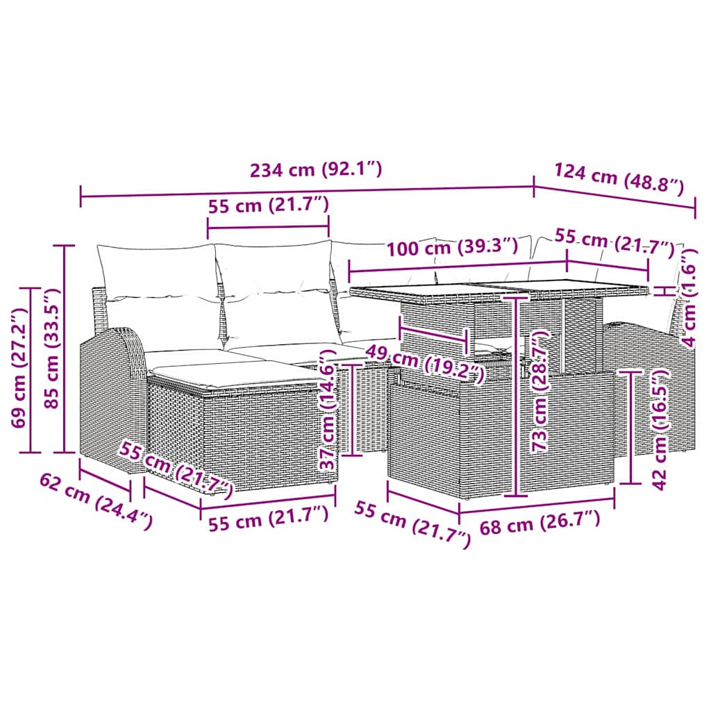 Σετ Καναπέ Κήπου με μαξιλάρι 7 pcs Γκρι - Pakobazaar