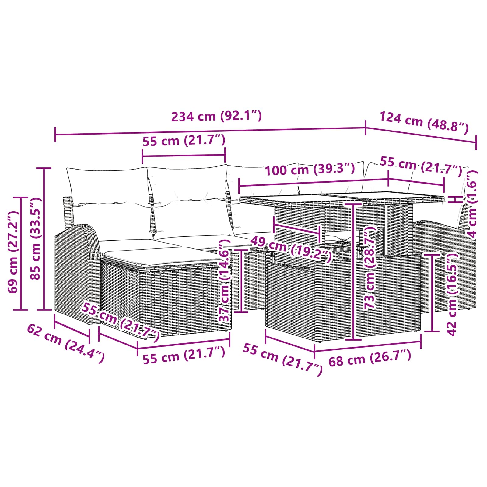 Σετ Καναπέ Κήπου 7 pcs Καφέ και Κόκκινο συνθετικό ρατάν - Pakobazaar
