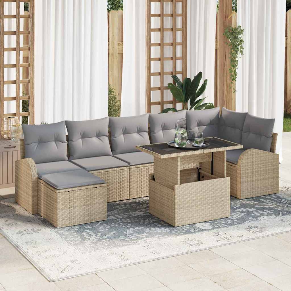 Σετ Καναπέ Κήπου με μαξιλάρι 8 pcs μπεζ και ανοιχτό γκρι