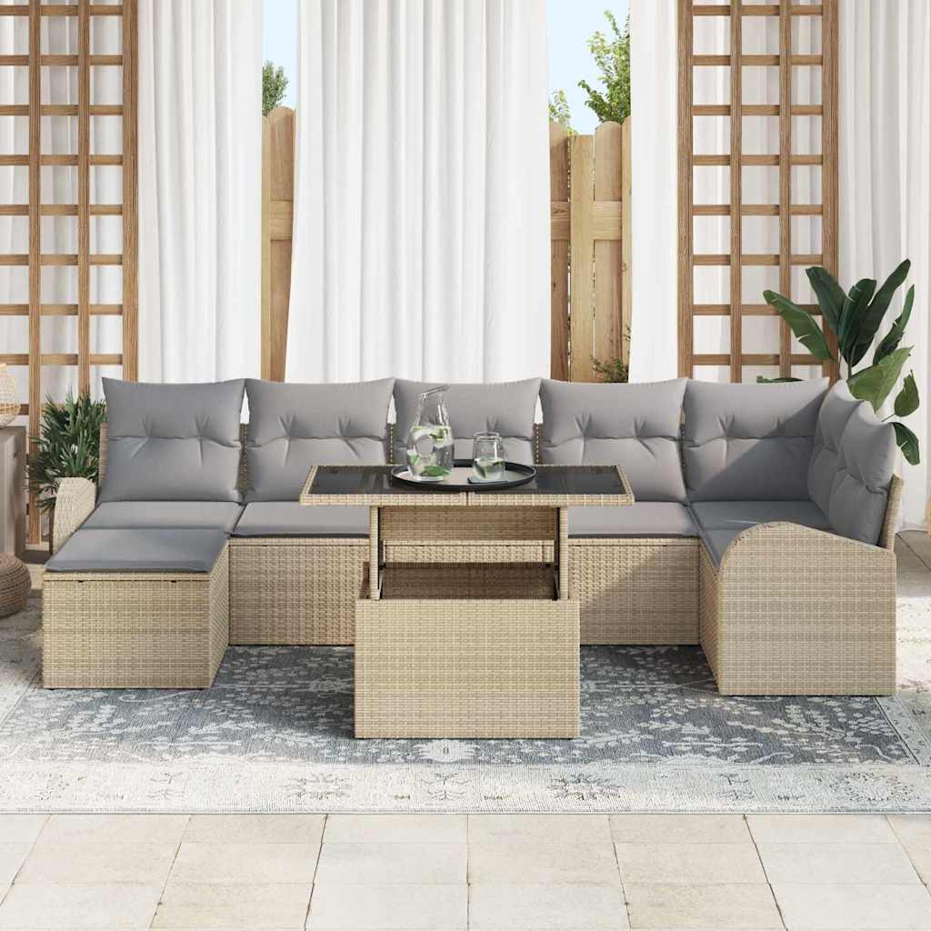 Σετ Καναπέ Κήπου με μαξιλάρι 8 pcs μπεζ και ανοιχτό γκρι