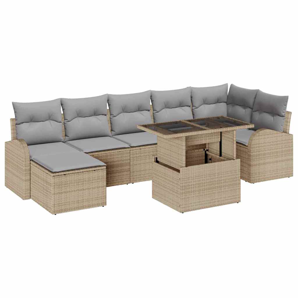 Σετ Καναπέ Κήπου με μαξιλάρι 8 pcs μπεζ και ανοιχτό γκρι