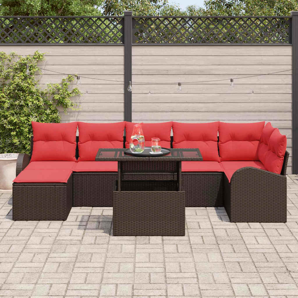 Σετ Καναπέ Κήπου με μαξιλάρι 8 pcs Καφέ και κόκκινο - Pakobazaar