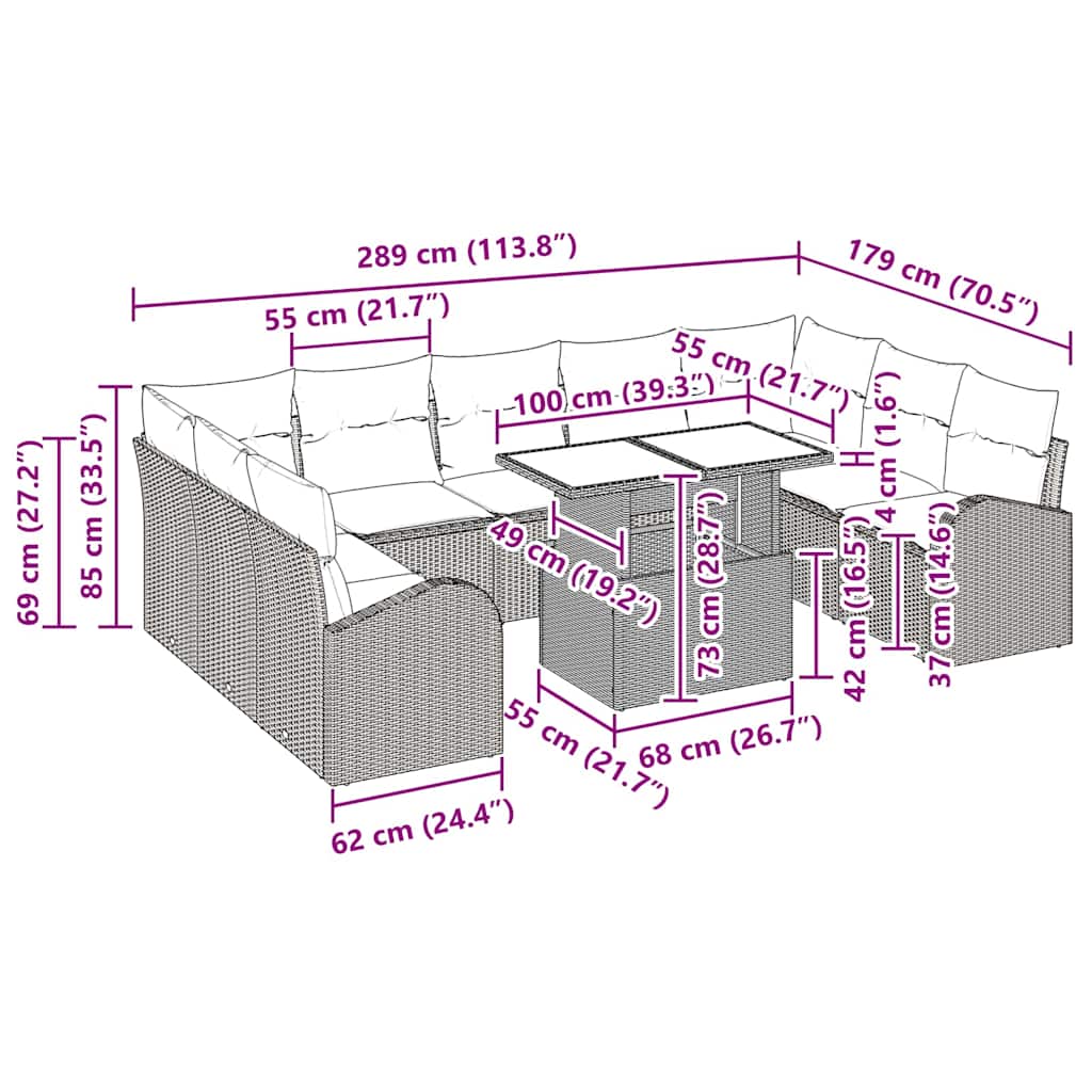 Σετ Καναπέ Κήπου με αποθήκευση 10 pcs Γκρι συνθετικό ρατάν - Pakobazaar