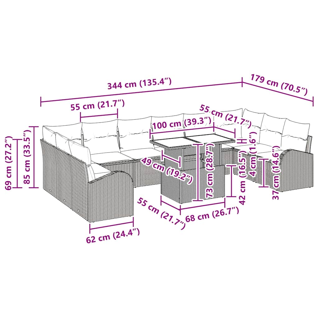 Σετ Καναπέ Κήπου με αποθήκευση 11 pcs Μαύρο συνθετικό ρατάν - Pakobazaar