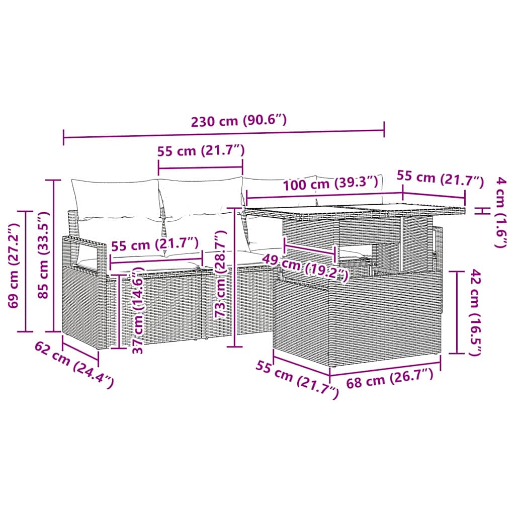 Σετ Καναπέ Κήπου με αποθήκευση 5 pcs Μπεζ συνθετικό ρατάν - Pakobazaar