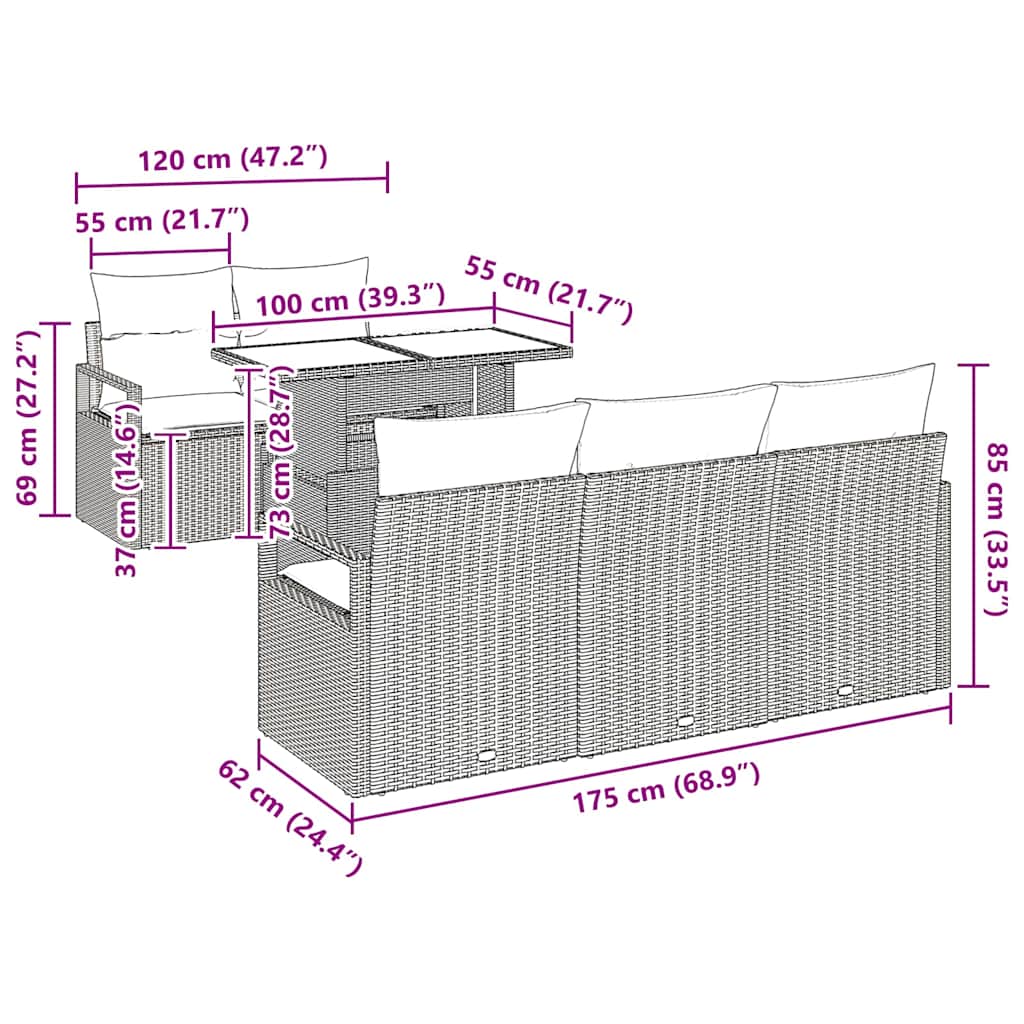 Σετ Καναπέ Κήπου με αποθήκευση 6 pcs Γκρι συνθετικό ρατάν - Pakobazaar