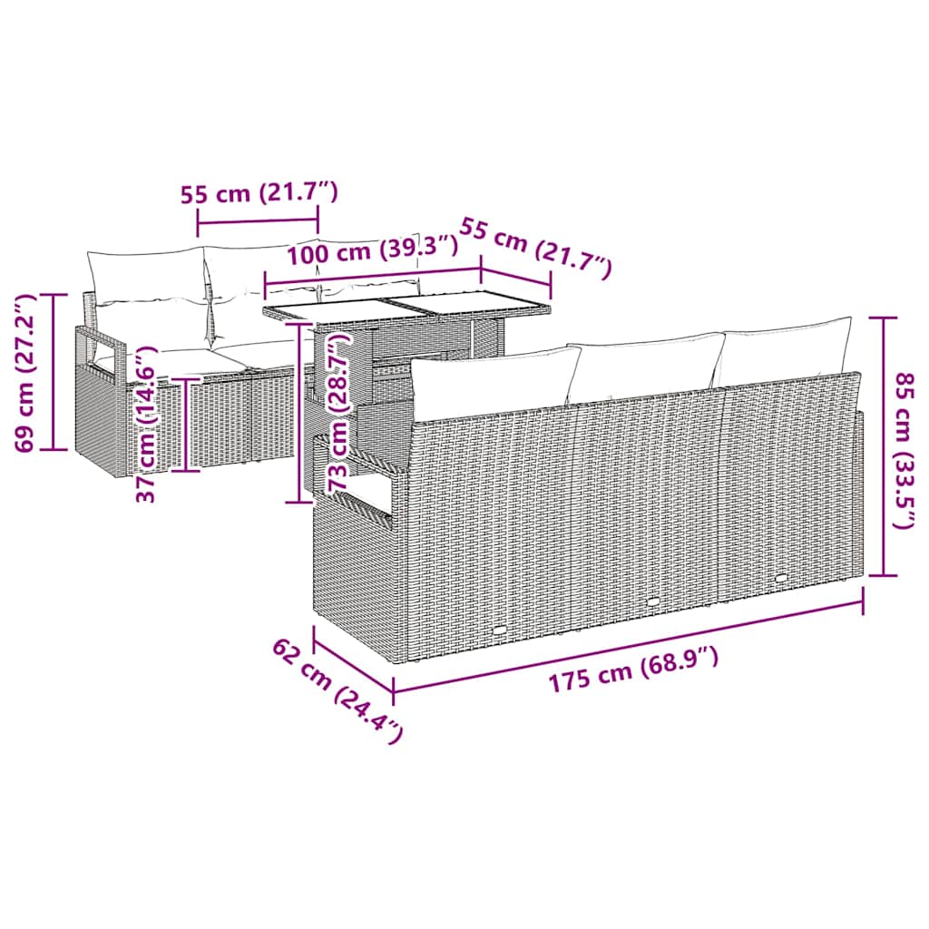 Σετ Καναπέ Κήπου με αποθήκευση 7 pcs Γκρι συνθετικό ρατάν - Pakobazaar