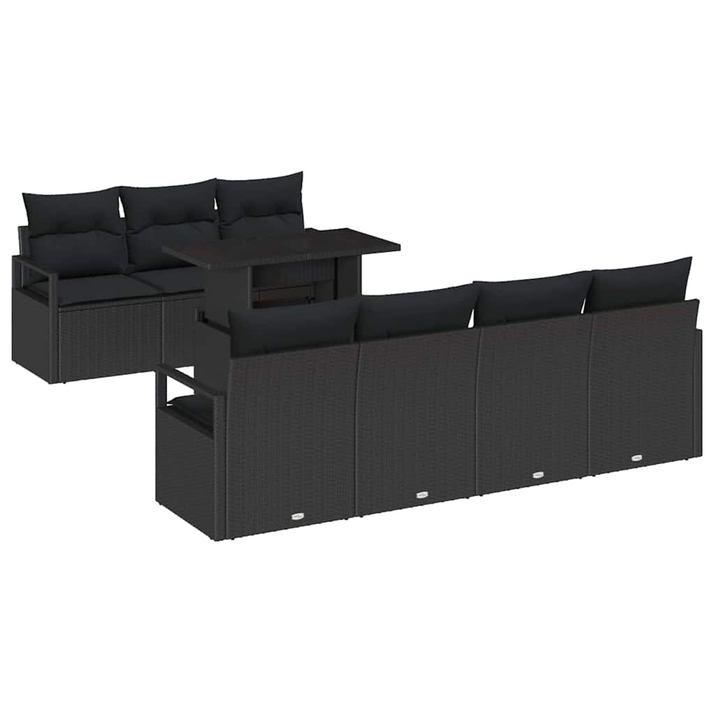 Σετ Καναπέ Κήπου με αποθήκευση 8 pcs Μαύρο συνθετικό ρατάν - Pakobazaar