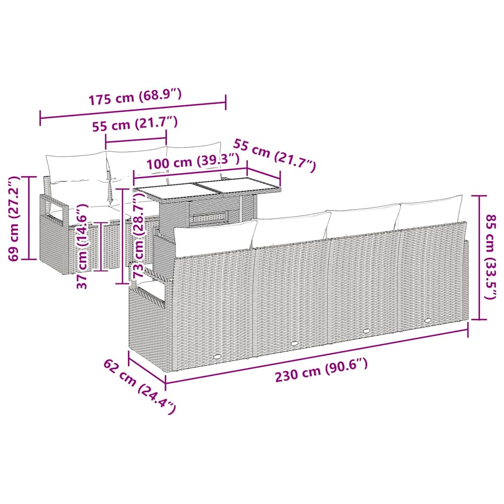 Σετ Καναπέ Κήπου με αποθήκευση 8 pcs Μαύρο συνθετικό ρατάν - Pakobazaar