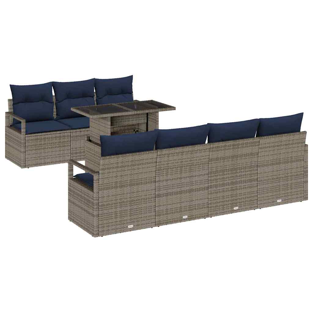 Σετ Καναπέ Κήπου 8 pcs Γκρι και Navy Blue συνθετικό ρατάν - Pakobazaar