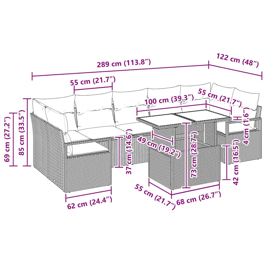 Σετ Καναπέ Κήπου 8 pcs Μαύρο και κρεμ συνθετικό ρατάν - Pakobazaar