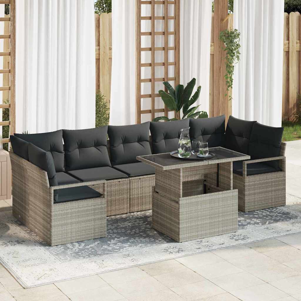 Σετ Καναπέ Κήπου με μαξιλάρι 8 pcs Ανοιχτό γκρι συνθετικό ρατάν - Pakobazaar