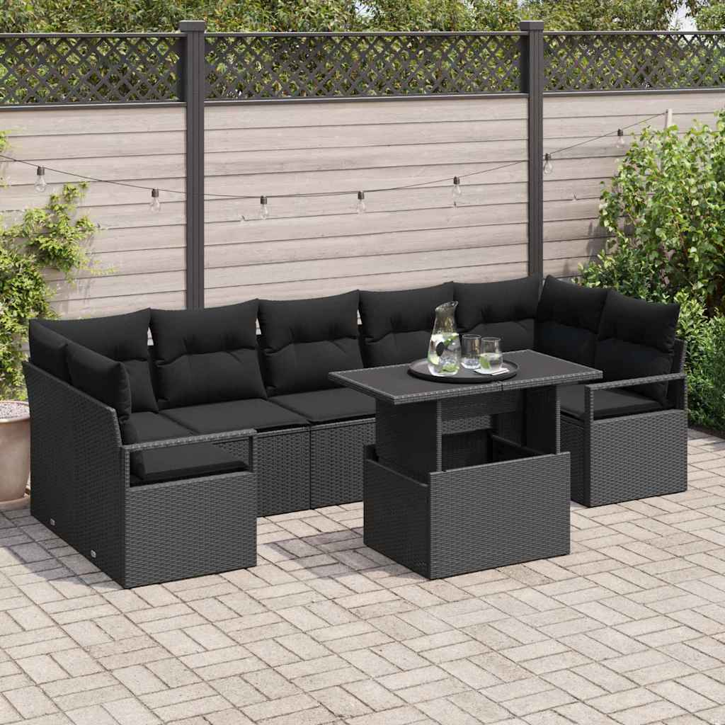 Σετ Καναπέ Κήπου με μαξιλάρι 8 pcs Μαύρο συνθετικό ρατάν