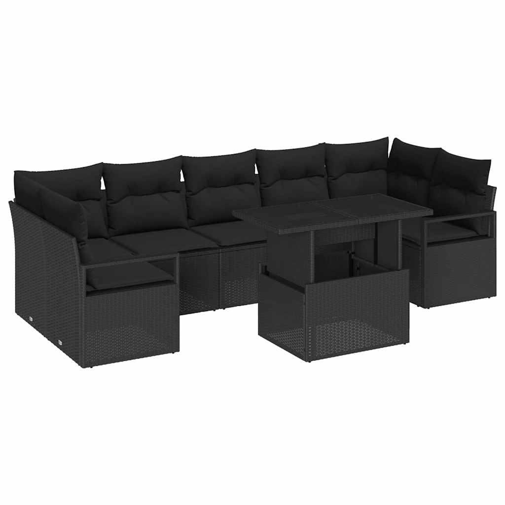 Σετ Καναπέ Κήπου με μαξιλάρι 8 pcs Μαύρο συνθετικό ρατάν