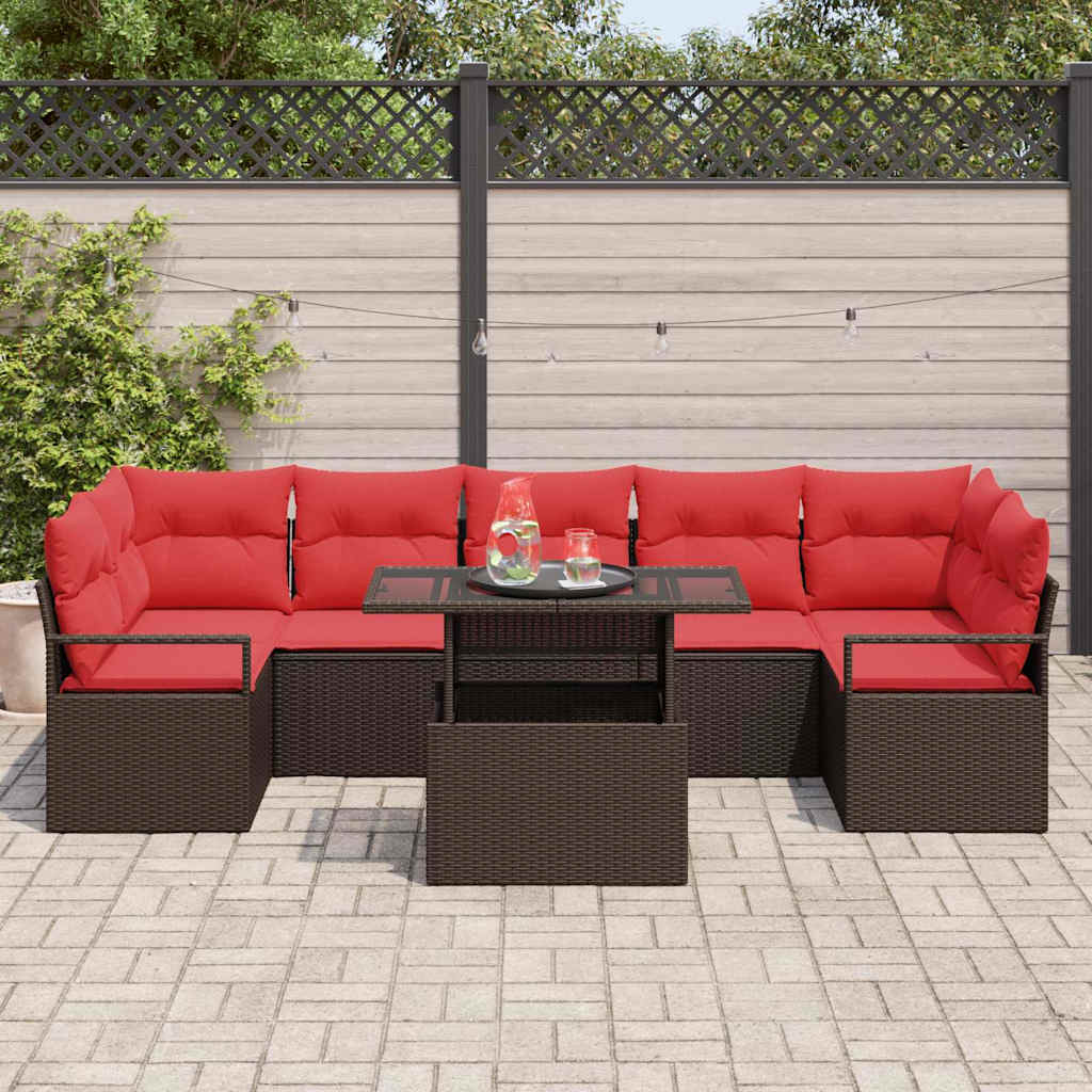 Σετ Καναπέ Κήπου 8 pcs Καφέ και Κόκκινο συνθετικό ρατάν - Pakobazaar