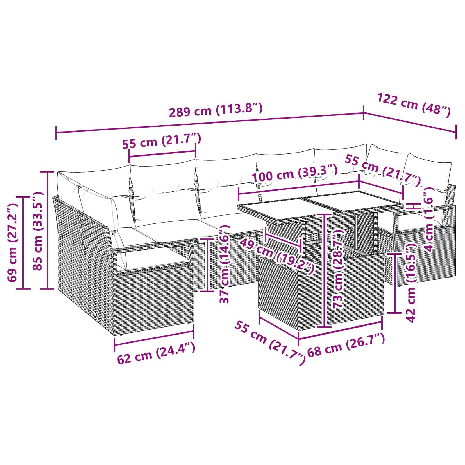Σετ Καναπέ Κήπου 8 pcs Καφέ και Κόκκινο συνθετικό ρατάν - Pakobazaar