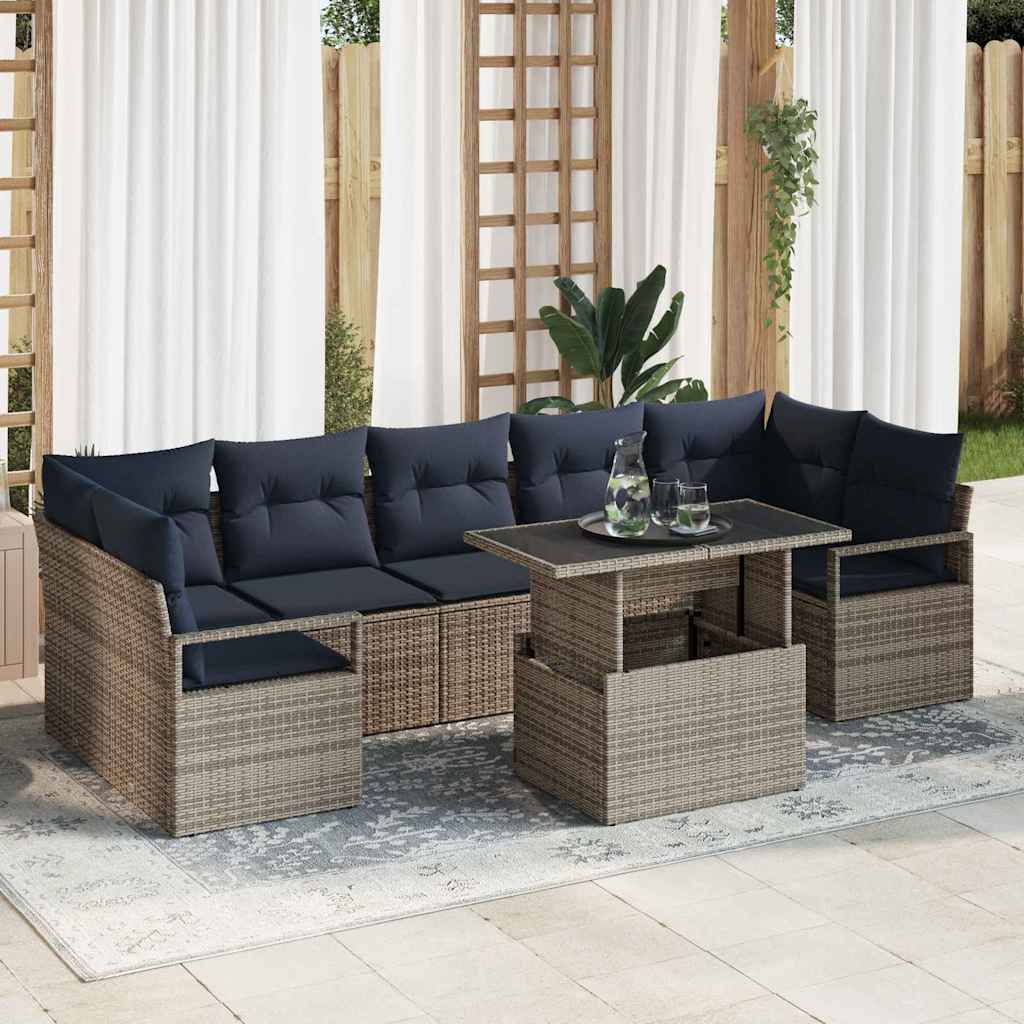 Σετ Καναπέ Κήπου 8 pcs γκρι και ναυτικό μπλε συνθετικό ρατάν - Pakobazaar