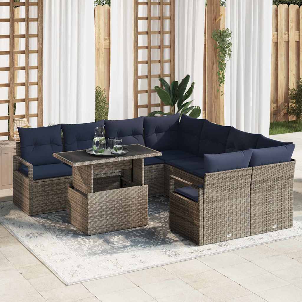 Σετ Καναπέ Κήπου 9 pcs Γκρι και Navy Blue συνθετικό ρατάν - Pakobazaar