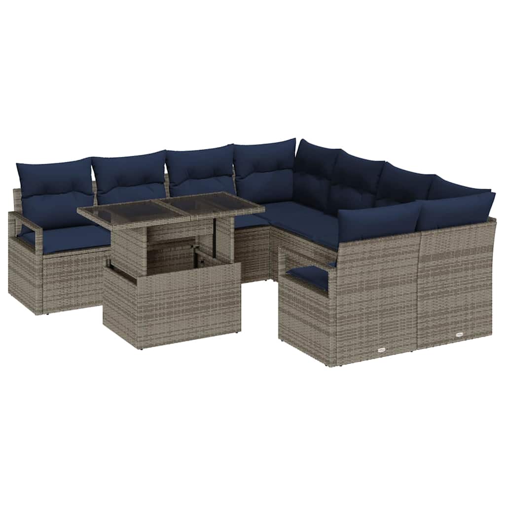 Σετ Καναπέ Κήπου 9 pcs Γκρι και Navy Blue συνθετικό ρατάν - Pakobazaar
