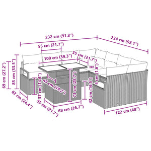 Σετ Καναπέ Κήπου 9 pcs Μαύρο και μπλε συνθετικό ρατάν - Pakobazaar