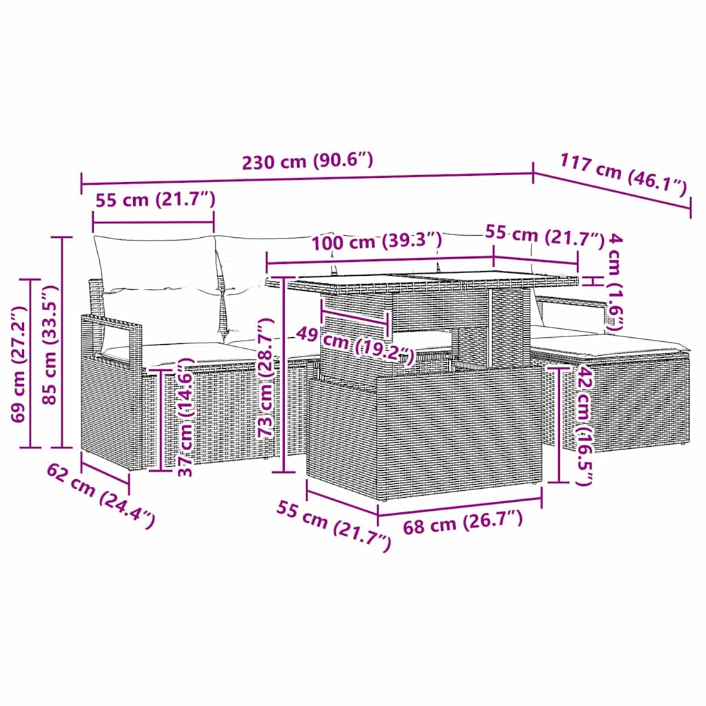 Σετ Καναπέ Κήπου με μαξιλάρι 6 pcs Καφέ και κρεμ