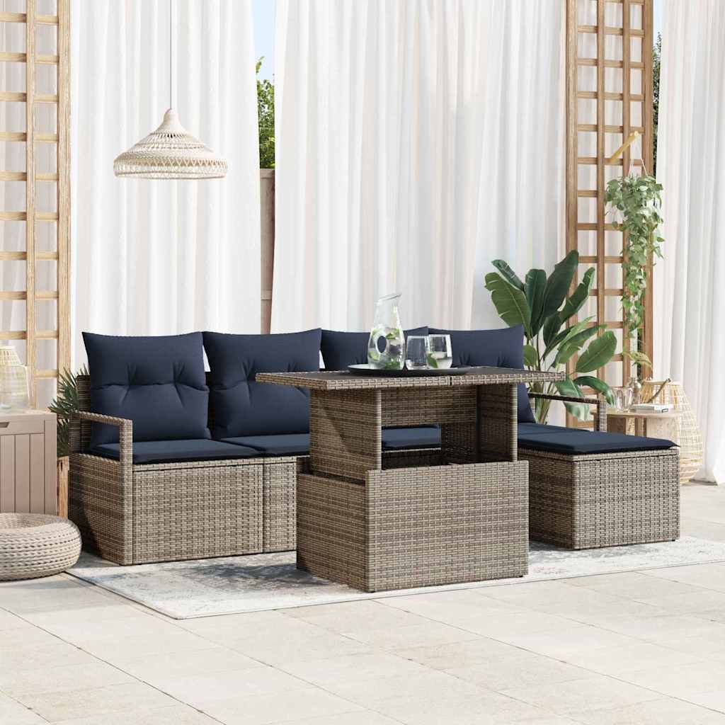 Σετ Καναπέ Κήπου με μαξιλάρι 6 pcs γκρι και ναυτικό μπλε - Pakobazaar