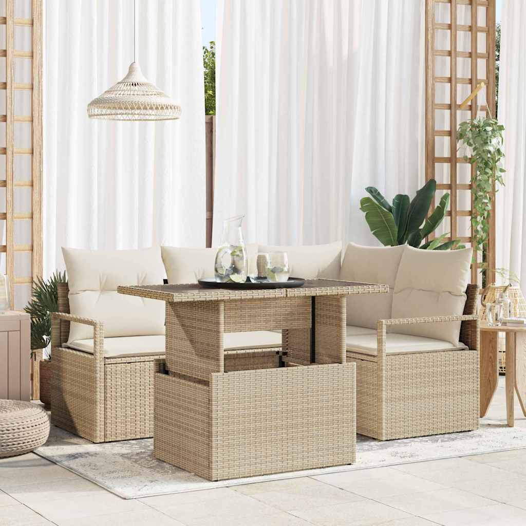 Σετ Καναπέ Κήπου 5 pcs μπεζ και κρεμ συνθετικό ρατάν