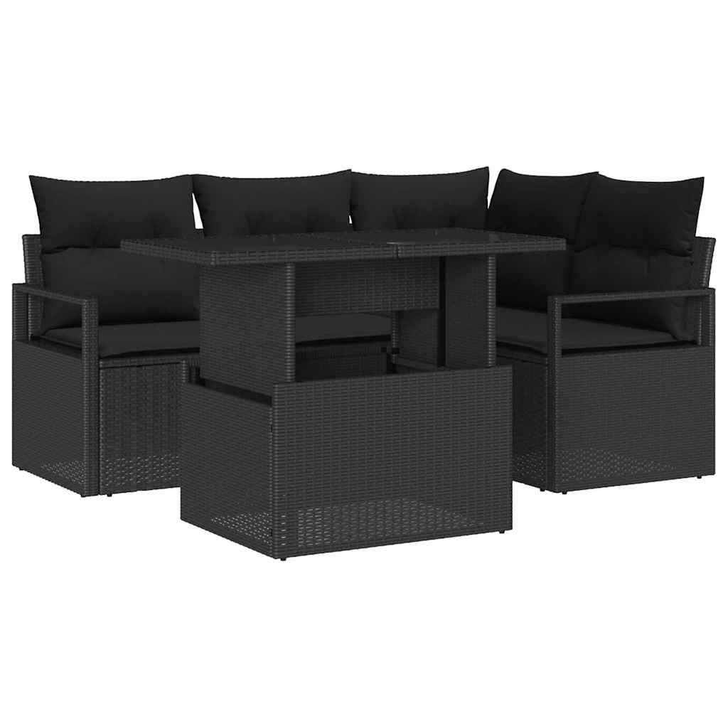 Σετ Καναπέ Κήπου με μαξιλάρι 5 pcs Μαύρο συνθετικό ρατάν - Pakobazaar