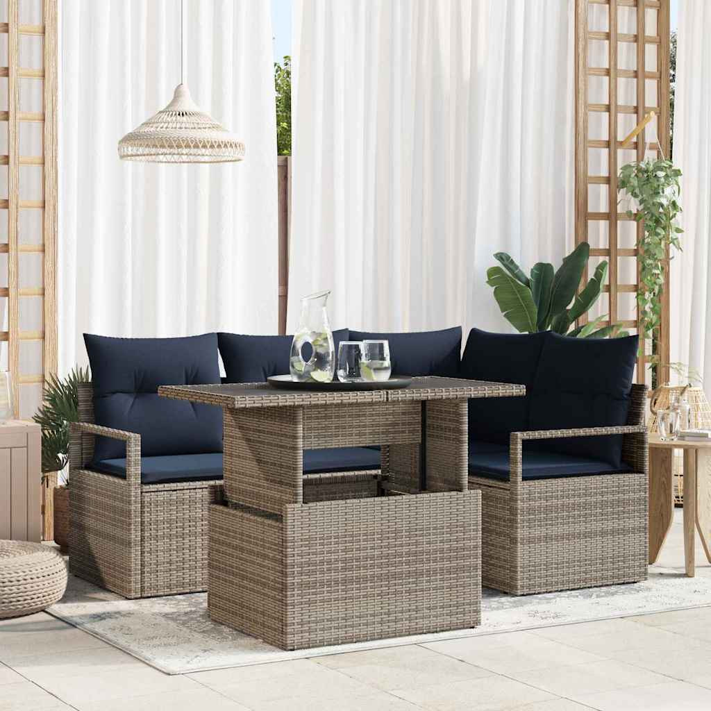 Σετ Καναπέ Κήπου 5 pcs Γκρι και Navy Blue συνθετικό ρατάν - Pakobazaar