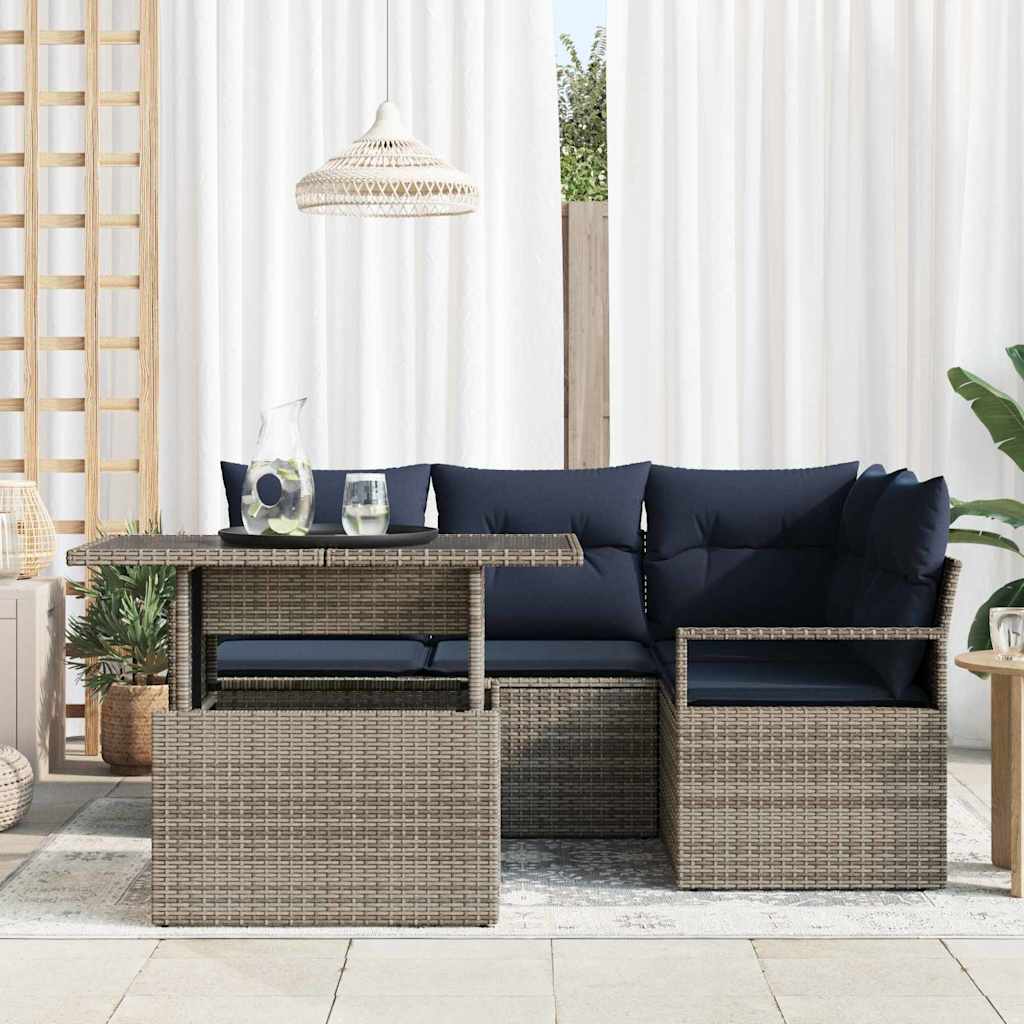 Σετ Καναπέ Κήπου 5 pcs Γκρι και Navy Blue συνθετικό ρατάν - Pakobazaar