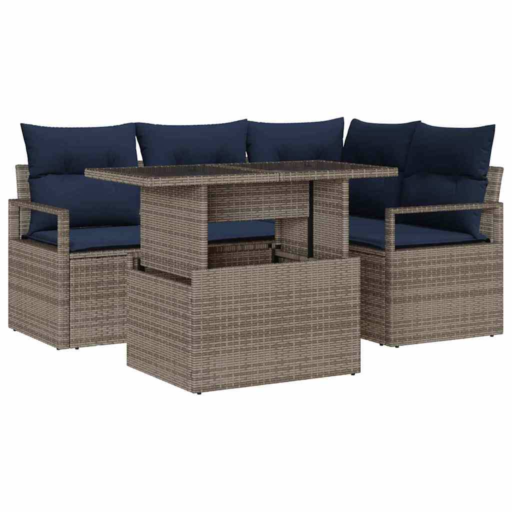 Σετ Καναπέ Κήπου 5 pcs Γκρι και Navy Blue συνθετικό ρατάν - Pakobazaar