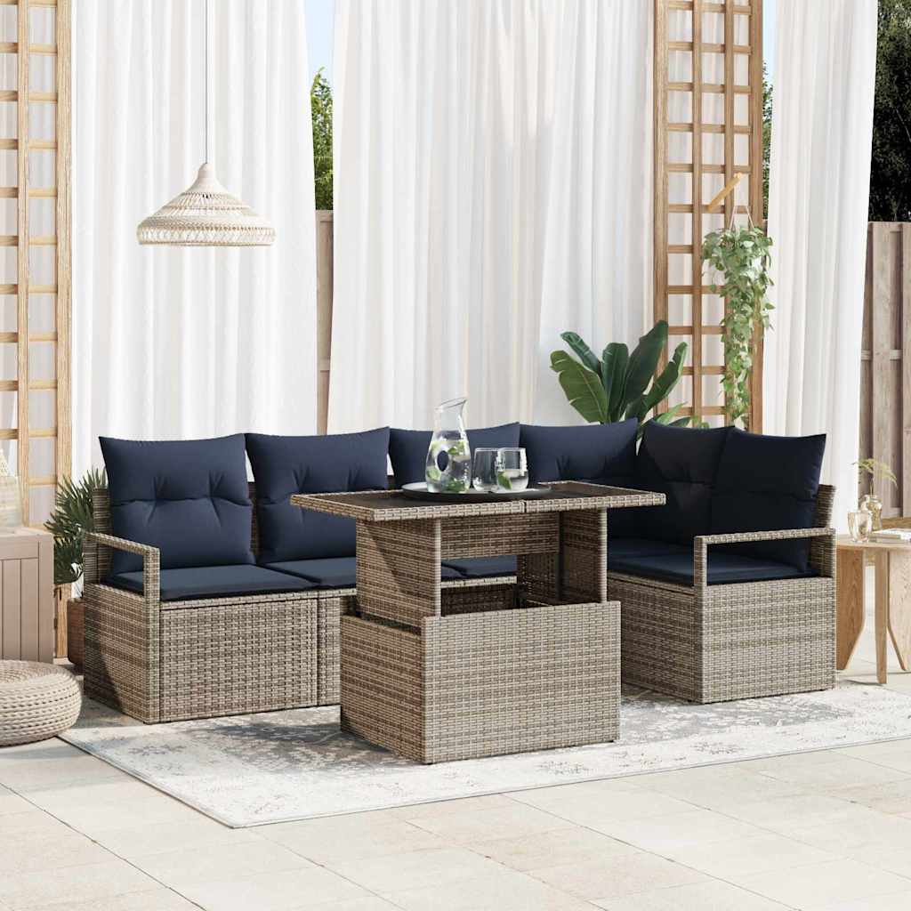 Σετ Καναπέ Κήπου 6 pcs Γκρι και Navy Blue συνθετικό ρατάν - Pakobazaar