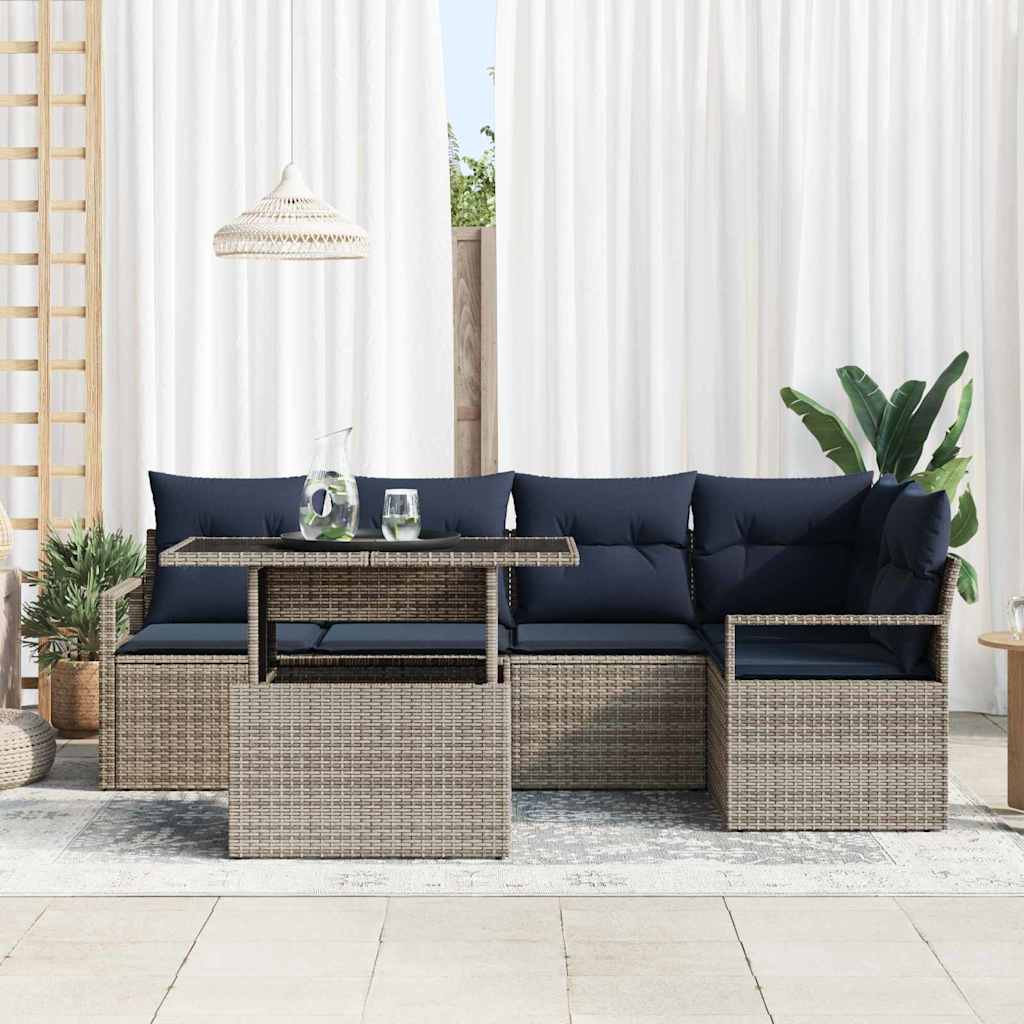 Σετ Καναπέ Κήπου 6 pcs Γκρι και Navy Blue συνθετικό ρατάν - Pakobazaar
