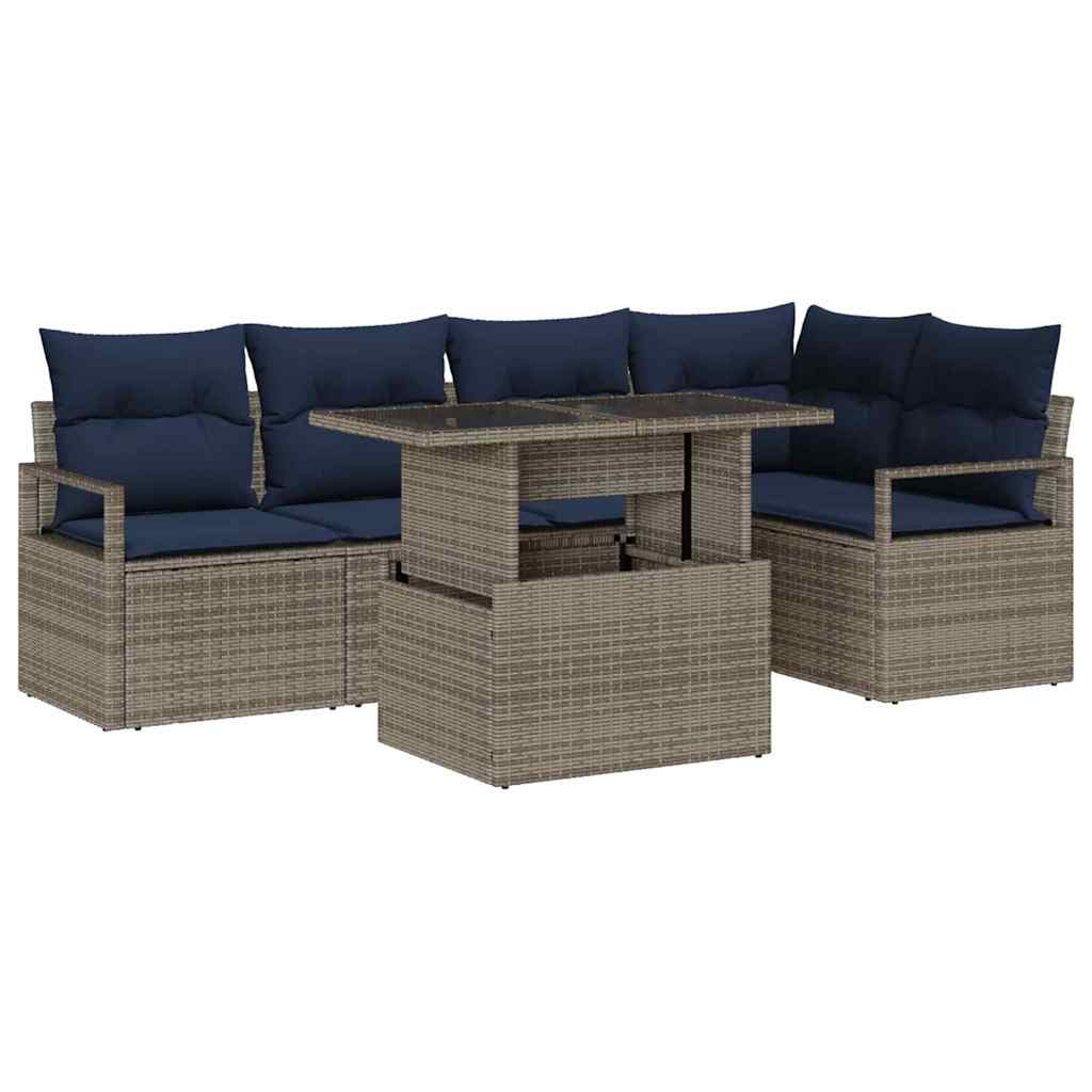 Σετ Καναπέ Κήπου 6 pcs Γκρι και Navy Blue συνθετικό ρατάν - Pakobazaar