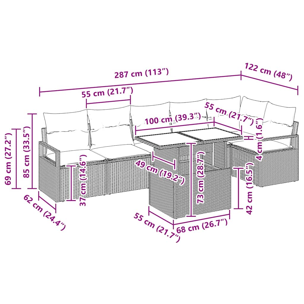 Σετ Καναπέ Κήπου με αποθήκευση 7 pcs Μαύρο συνθετικό ρατάν - Pakobazaar