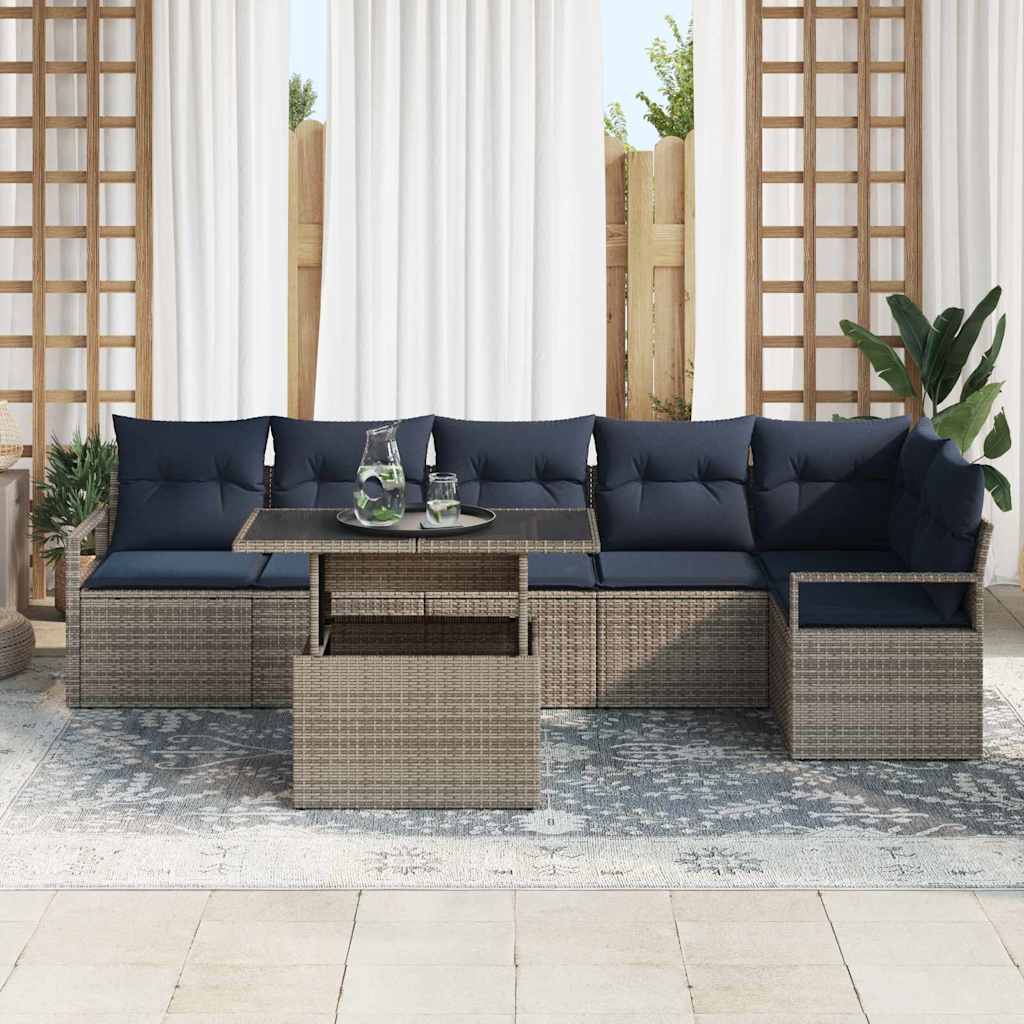 Σετ Καναπέ Κήπου 7 pcs Γκρι και Navy Blue συνθετικό ρατάν - Pakobazaar
